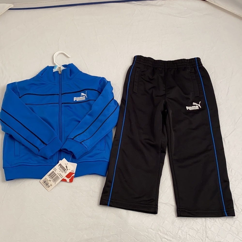 Puma blue jacket and black pants tracksuit set 2T